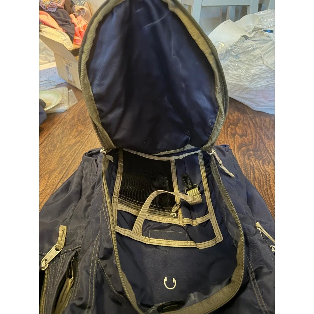 LL Bean Deluxe Book Pack Backpack Navy Blue Tan School Hiking Travel Bag
